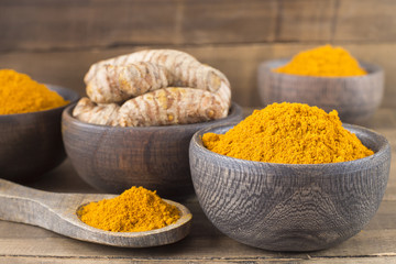 Roots and turmeric powder (Curcuma longa)