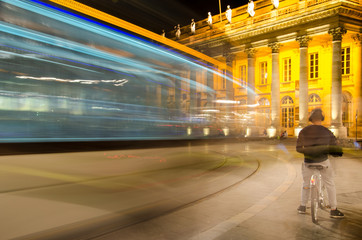 Nocturnal passage of a tramway in front of the Grand Theatre of Bordeaux	