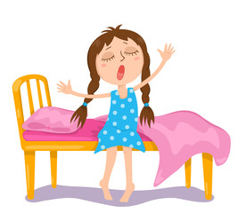 The cute girl wakes up