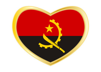 Flag of Angola in heart shape, golden frame