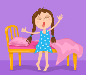 The cute girl wakes up