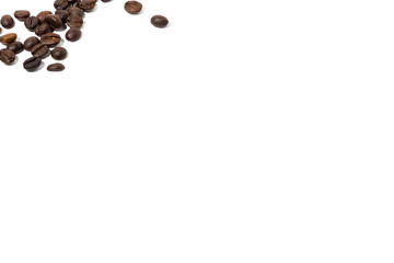 white background for text and coffee beans, concept photo
