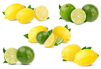 Fototapeta na wymiar Set fresh lemon with lime isolated on white background with clipping path
