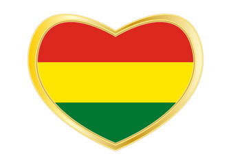 Flag of Bolivia in heart shape, golden frame