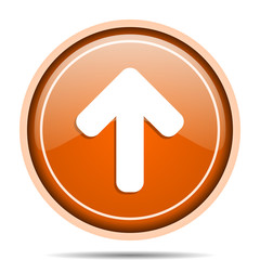 Up arrow orange round pointer web and mobile phone vector icon in eps 10 on white background with shadow