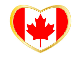 Flag of Canada in heart shape, golden frame