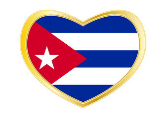 Flag of Cuba in heart shape, golden frame