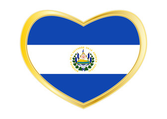 Flag of El Salvador in heart shape, golden frame