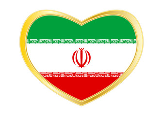 Flag of Iran in heart shape, golden frame