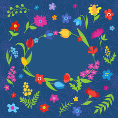 Fototapeta na wymiar Beautiful greeting card with spring flowers blue
