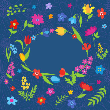 Beautiful greeting card with spring flowers blue © Amalga
