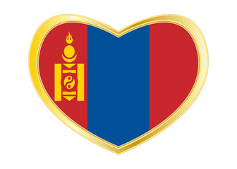 Flag of Mongolia in heart shape, golden frame