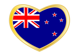 Flag of New Zealand in heart shape, golden frame
