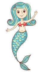 Cute mermaid  isolated on white