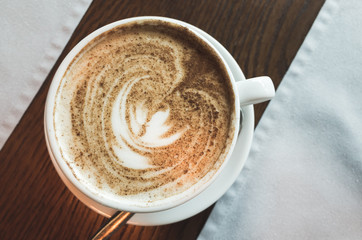 Cappuccino, top view. Cup of coffee