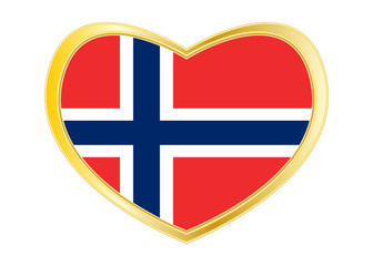 Obraz premium Flag of Norway in heart shape, golden frame