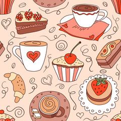 Seamless pattern with coffee cups