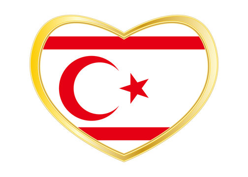 Flag of Northern Cyprus in heart shape, gold frame