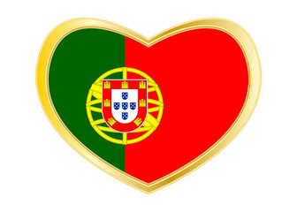 Obraz premium Flag of Portugal in heart shape, golden frame