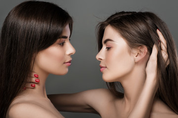 twins women with perfect skin and natural make-up 