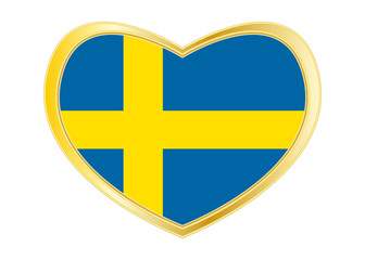 Flag of Sweden in heart shape, golden frame