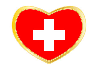 Flag of Switzerland in heart shape, golden frame