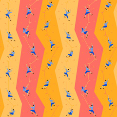 Seamless pattern with climbers on climbing wall.