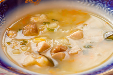 closeup of plate with mushroom soup