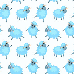Seamless pattern with happy sheep