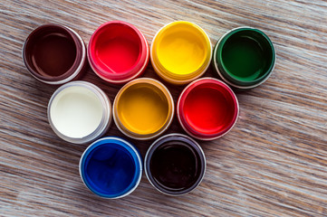jars with gouache close up