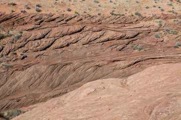 The ridges in the sandstone rock in Arizona