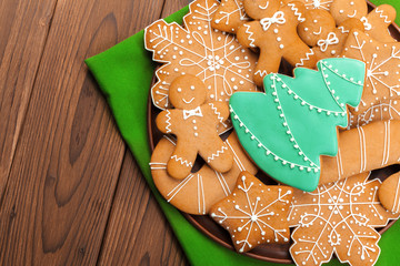 Christmas cookies on  wood background