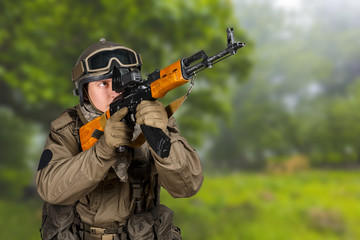 Special forces soldier with rifle