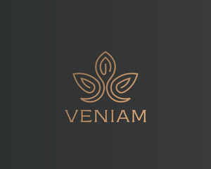 Abstract flower lotus logotype. Luxury crown linear logo. Gold premium spa hotel vector sign.