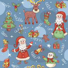 Blue holiday seamless pattern.