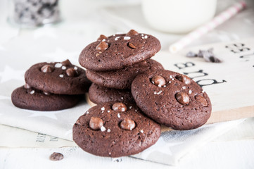 Fototapeta na wymiar Dark chocolate cookies and milk