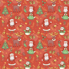 Naklejka premium Red holiday seamless pattern.