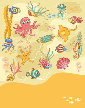 Sea life card yellow
