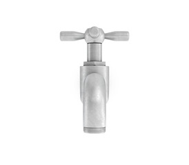 3d rendering of single metal water tap with a cross handle isolated on a white background.