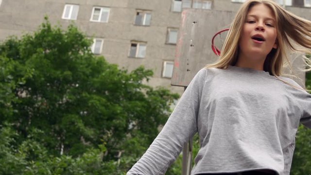 Kid streetdancer in slow motion