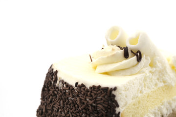 Close-up Cake with cream isolated on white background