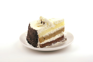 Cake with cream isolated on white background