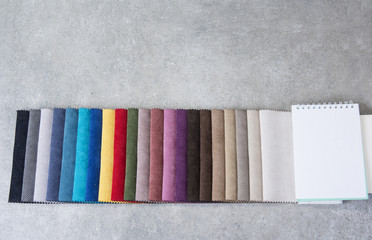 Colorful upholstery fabric samples in the store