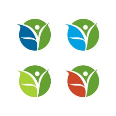 Abstract human figure logo design template vector, with fun, happy, healthy, running, jump or winning theme