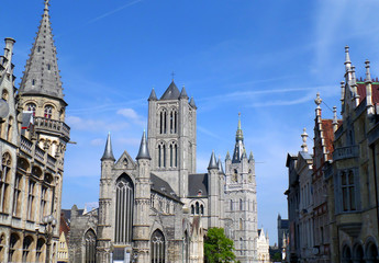 Fototapeta na wymiar Saint Bavo's Cathedral with another Stunning Vintage Buildings in Ghent, Belgium 