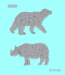 Bear and Rhino Geometry Star Line Graphic Design Vector