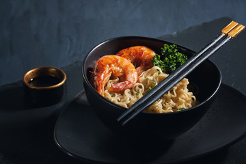 Freshly cooked instant noodles. Asian cusine