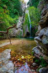 Waterfall in the gorge of Richtis, Crete, Greece.