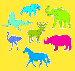 Colorful Wild Animals Stickers Collection Vector