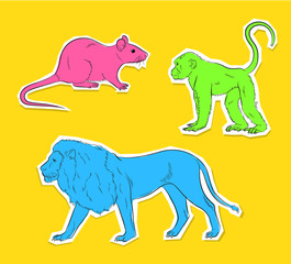 Three Wild Animals Stickers Vector